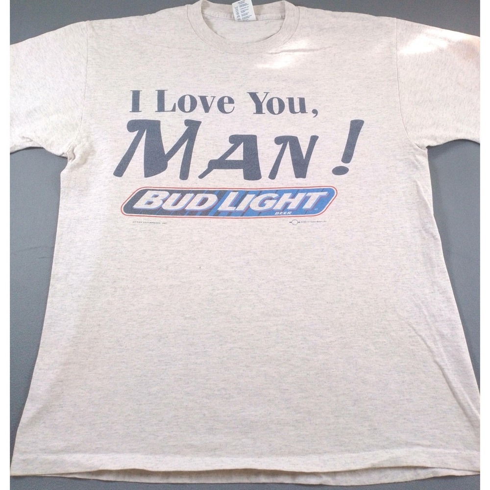 Vintage 1995 Bud Light I Love You Man T Shirt Mens L Beer Promo Delta USA Gift